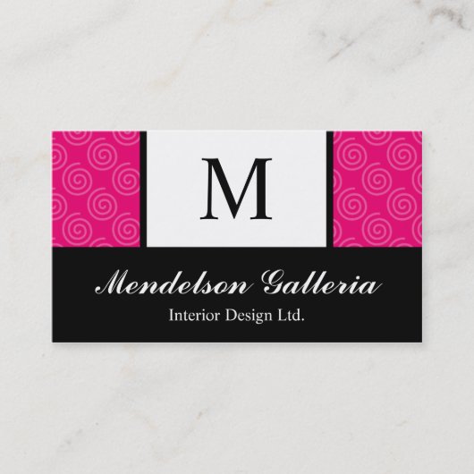 Deco Retro Swirl Hot Pink Company Visitekaartje (Voorkant)