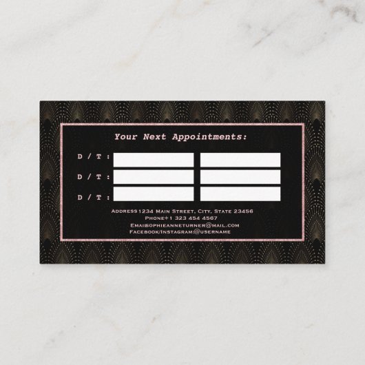 Deco Roos Gold Monogram Makeup Artist Afsprakenkaartje (Achterkant)