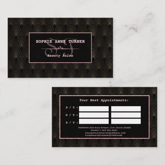 Deco Roos Gold Monogram Makeup Artist Afsprakenkaartje (Voorkant / Achterkant)