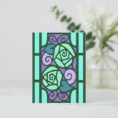 Deco-Rozen in Aqua en Paars Briefkaart (Staand voorkant)