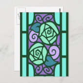 Deco-Rozen in Aqua en Paars Briefkaart (Voorkant / Achterkant)