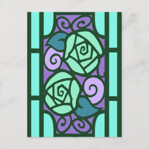 Deco-Rozen in Aqua en Paars Briefkaart