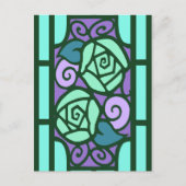 Deco-Rozen in Aqua en Paars Briefkaart (Voorkant)