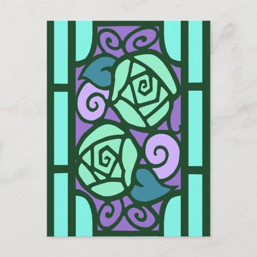 Deco-Rozen in Aqua en Paars Briefkaart (Voorkant)