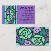 Deco-Rozen in Aqua en Paars Visitekaartje (Voorkant / Achterkant)