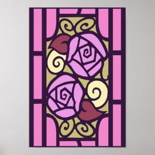 Deco-Rozen in roze Poster