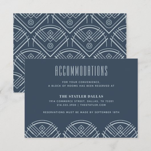 Deco Scallops Wedding Accommododatie Kaart - Blauw (Voorkant / Achterkant)