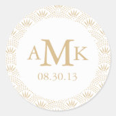 Deco Seigaiha Bruiloft Monogram Stickers (Voorkant)