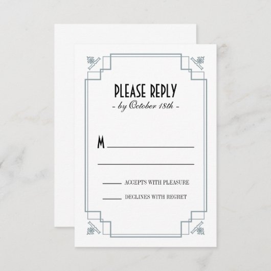  deco Silver & Black respons RSVP Kaartje (Voorkant / Achterkant)