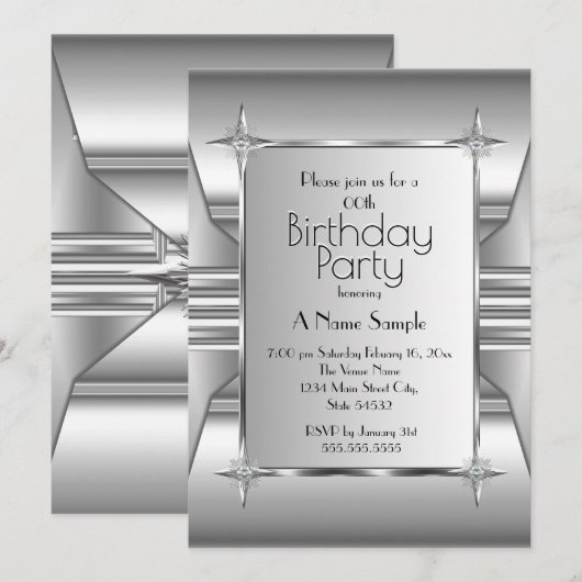Deco Silver Chrome Metal afbeelding Birthday Party Kaart (Voorkant / Achterkant)