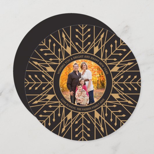 Deco Snowflake New Years fotokaart Feestdagenkaart (Voorkant / Achterkant)