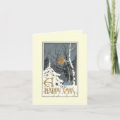 Deco Snowy Scene Moon Birch Tree Wenskaart Feestdagen Kaart (Voorkant)