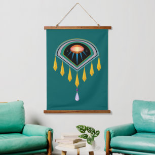 Deco Space Egg Wood Topped Tapestry Hangend Wandkleed