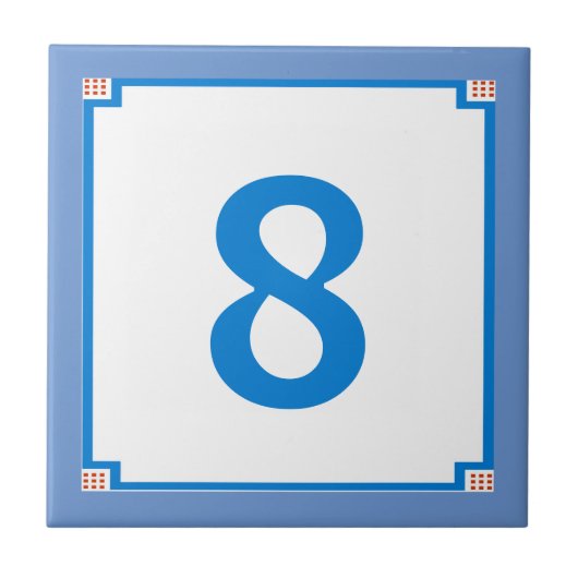 Deco Square Border, Blue Letter House Number Tegel Tegeltje (Voorkant)