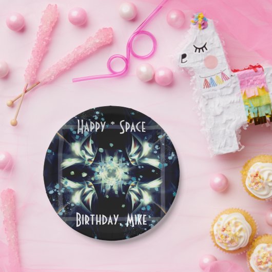Deco Star Space & Jouw tekst Paper Borden Papieren Bordje (Feest)