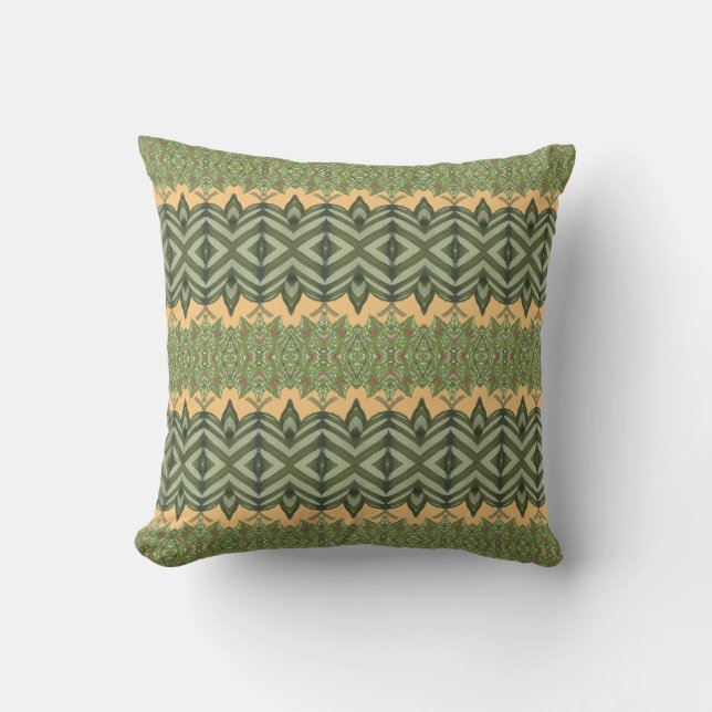 Deco Stripe Green & Yellow Outdoor Pillow 16x16 Buitenkussen (Voorkant)