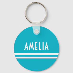 Deco Stripes Name Monogram White Blauw Sleutelhanger