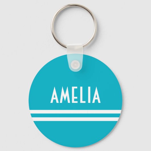 Deco Stripes Name Monogram White Blauw Sleutelhanger (Voorkant)