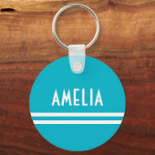 Deco Stripes Name Monogram White Blauw Sleutelhanger (Voorkant)