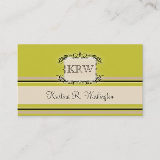 Deco Stripes Warm Olive Visitekaartje (Voorkant)