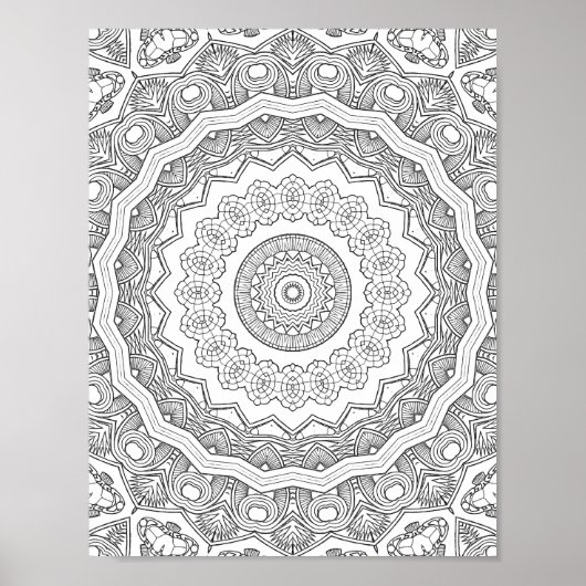 Deco Sunburst Rings Coloring Page Pattern Design Poster (Voorkant)