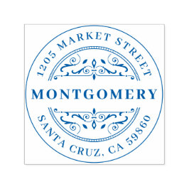 Deco Swirl Bold Family Name & Round Return-adres Zelfinktende Stempel