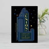 Deco Theater Sign Vintage Wedding Folie Uitnodiging (Staand Voorkant)