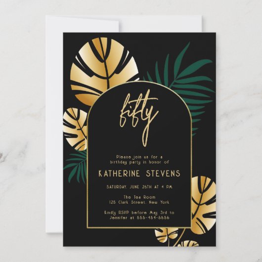 Deco Tropical Oerwoud Gold Boho Lijst 50ste verjaa Kaart (Voorkant)