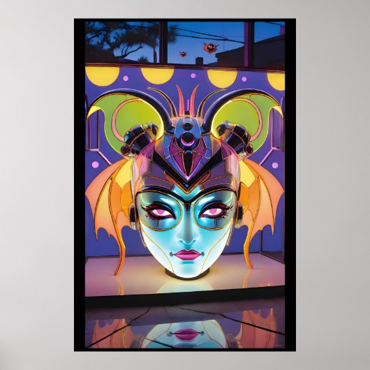 Deco Vleermuis Dame Lantaarn Poster (Voorkant)