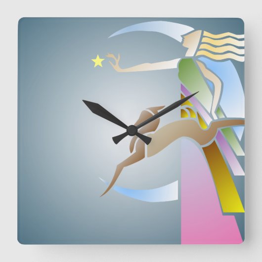 deco-vrouw met een hond-wandklok vierkante klok (Voorkant)