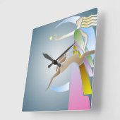 deco-vrouw met een hond-wandklok vierkante klok (Hoek)