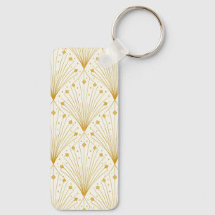 Deco waaierpatroon in goud en wit sleutelhanger