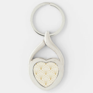 Deco waaierpatroon in goud en wit sleutelhanger