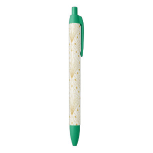 Deco waaierpatroon in goud en wit zwarte inkt pen