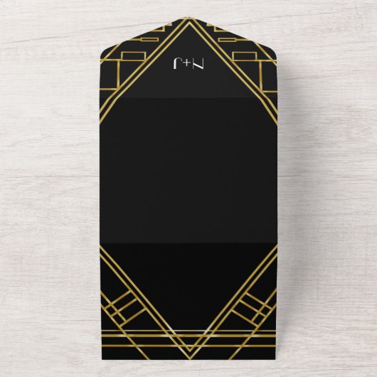 deco Wedding 20 van Black & Gold Retro All In One Uitnodiging (Buitenkant)