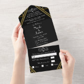 deco Wedding 20 van Black & Gold Retro All In One Uitnodiging (Afscheurbaar)