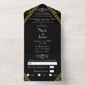 deco Wedding 20 van Black & Gold Retro All In One Uitnodiging (Binnen)