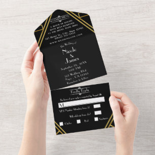 deco Wedding 20 van Black & Gold Retro All In One Uitnodiging