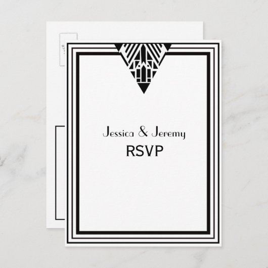  deco zwart Lijst #1 RSVP 1 Uitnodiging Briefkaart (Voorkant / Achterkant)