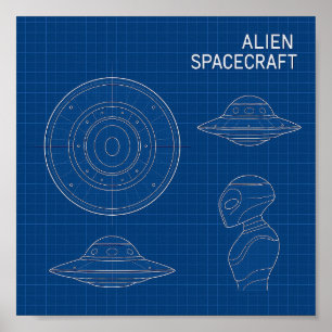Decodeer het onbekende - Alien Spaceship Blueprint Poster