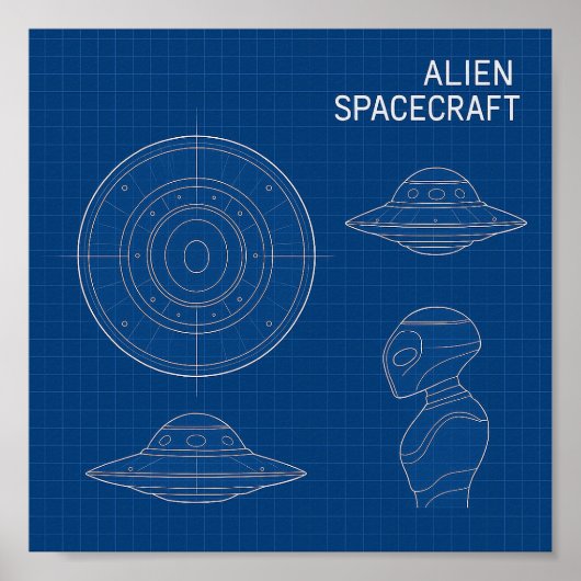 Decodeer het onbekende - Alien Spaceship Blueprint Poster (Voorkant)