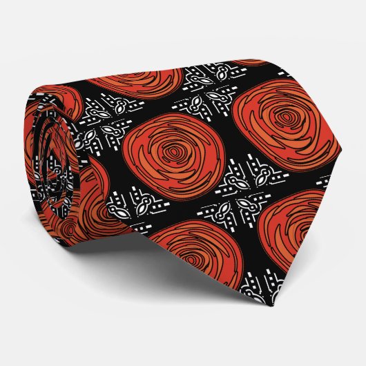 Decofied Roses Red and White on Black Stropdas (Opgerold)