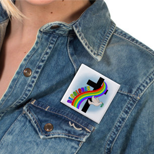 DeColores Cursillo Regenboog Met Kruis en Vrede Do Vierkante Button 5,1 Cm