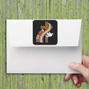 DeColores Cursillo Regenboog Met Kruis en Vrede Do Vierkante Sticker
