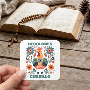 DeColores Cursillo Rooster Bloemrijke Volkskunst T Vierkante Sticker