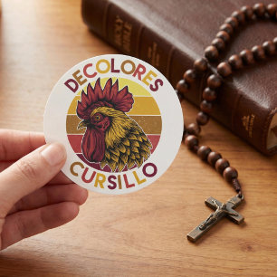 DeColores Cursillo Rooster met gedesdistressed zon Ronde Sticker