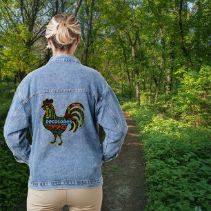 DeColores Cursillo Rooster Word Cloud Denim Jacket
