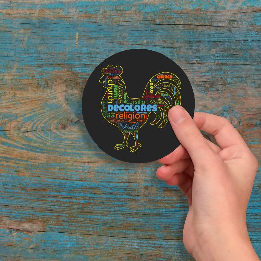 DeColores Cursillo Rooster Word Cloud Ronde Sticker