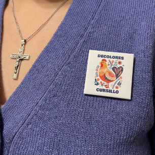 DeColores Cursillo Volkskunst Kip Christelijk Vierkante Button 5,1 Cm