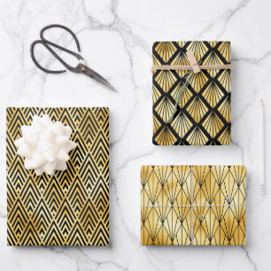 Decopatronen voor gouden en zwarte diamanten inpakpapier vel